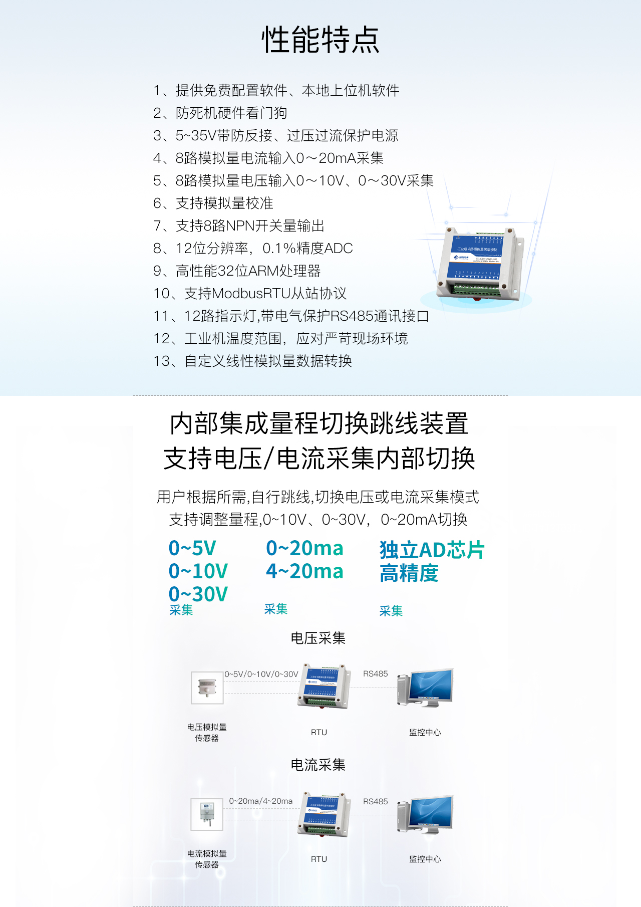 模拟量输入采集模块性能特点