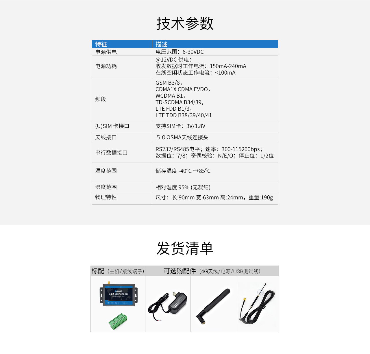 4G DTU技术参数